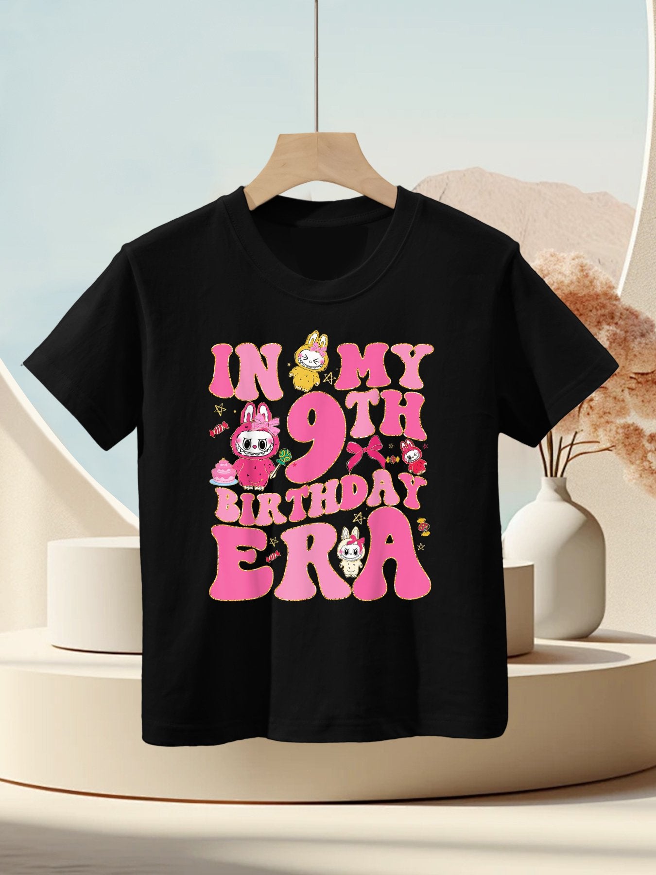 Groovy In My 9th Birthday Era Girls Kidsns Labubu Bday Kids T-Shirt