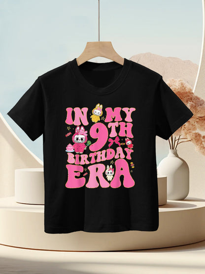 Groovy In My 9th Birthday Era Girls Kidsns Labubu Bday Kids T-Shirt