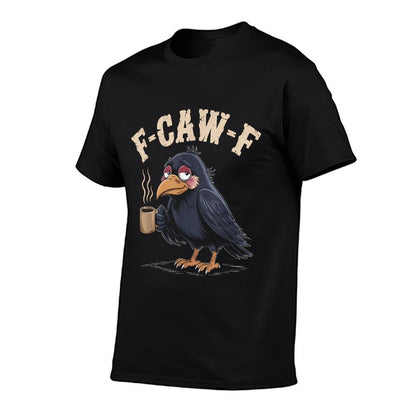F Caw F T Coffee Crow Gothic Raven Funny Halloween  Oversized Silhouette T-Shirt