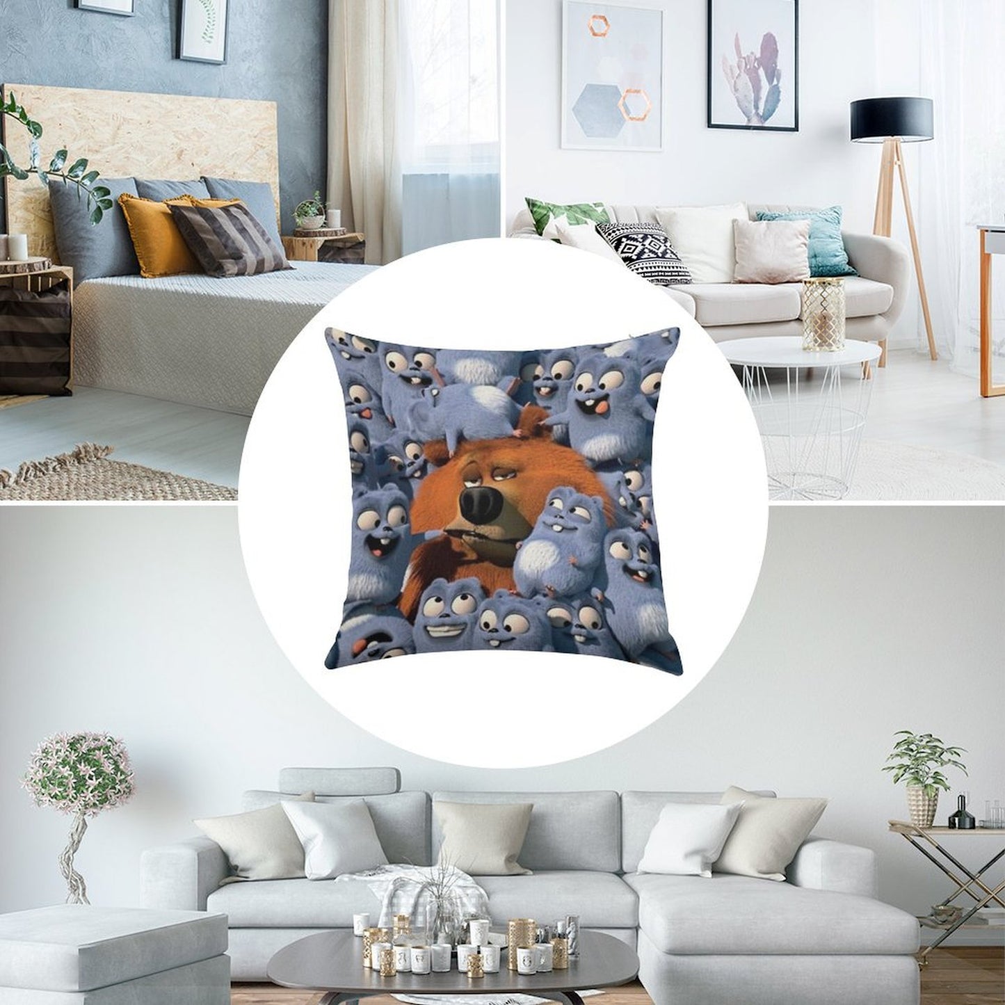 Grizzy And The Lemmings Linen Throw Pillow Cover