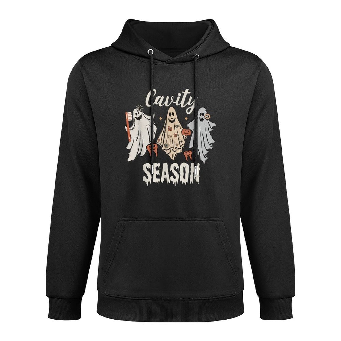Cavity Season Halloween Funny Dental Ghosts And Toothbrush Kangaroo Pocket Hoodie