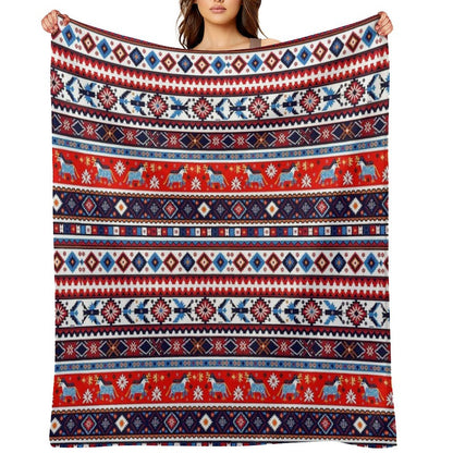 Swedish Norwegian Folk Art – Colorful Nordic Tribal Pattern Throw Blanket