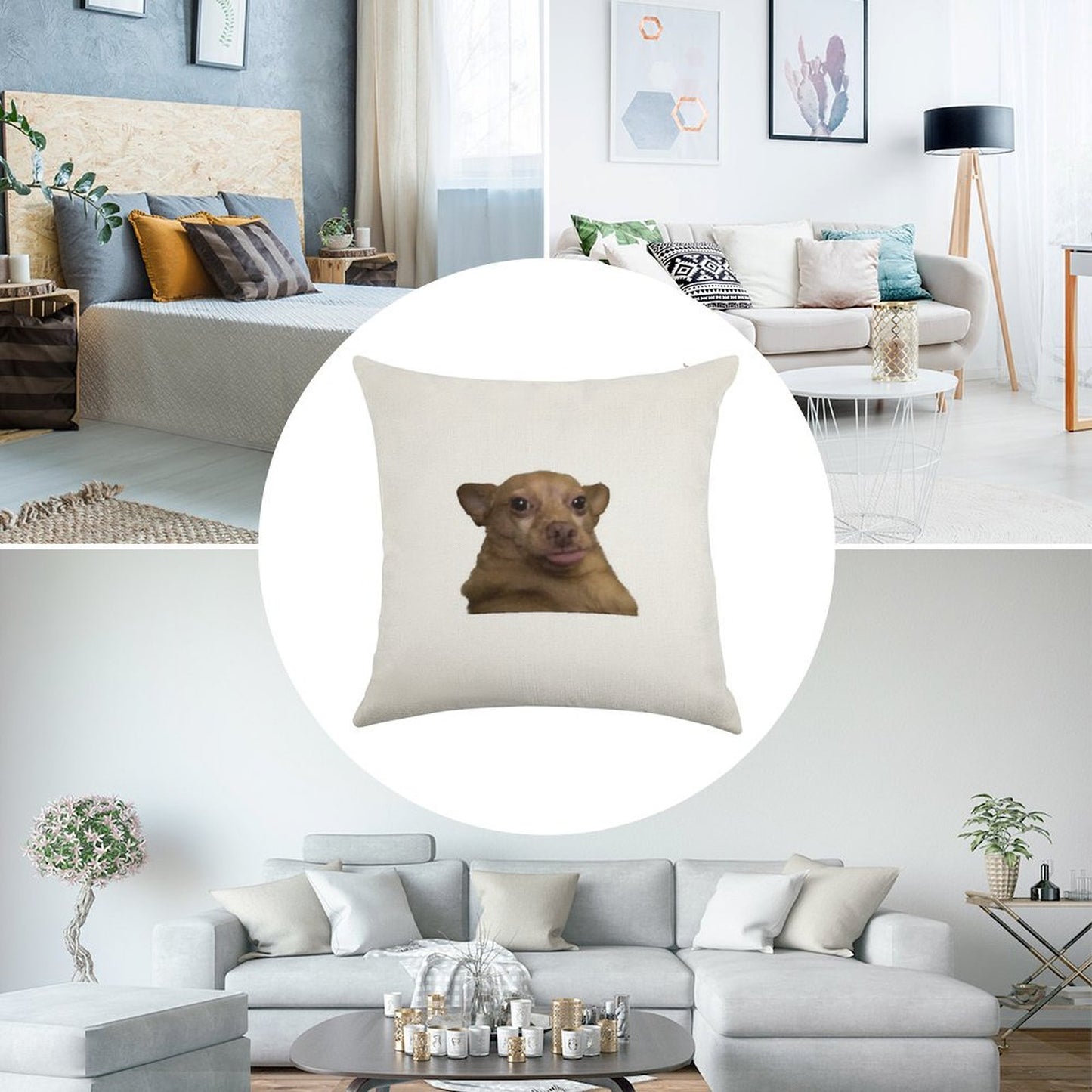 Blep Dog Linen Throw Pillow Cover
