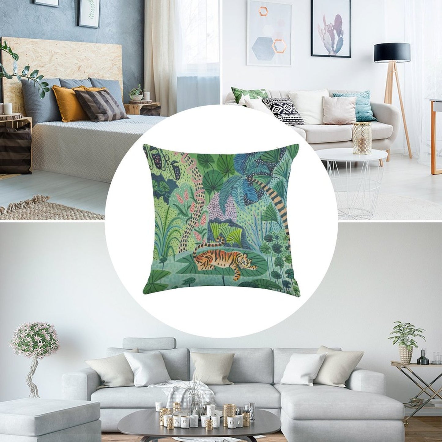 Jungle Tiger Linen Throw Pillow Cover