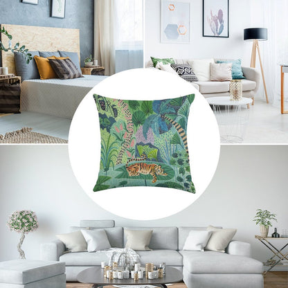 Jungle Tiger Linen Throw Pillow Cover