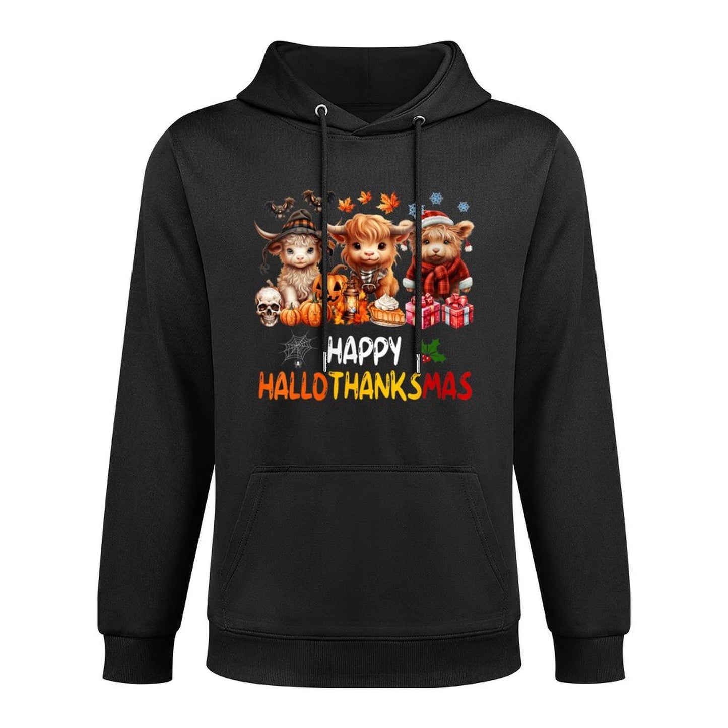 Womens Happy Halloween Thanksgiving Christmas Highland Cow Holiday Shrink-Resistant Hoodie