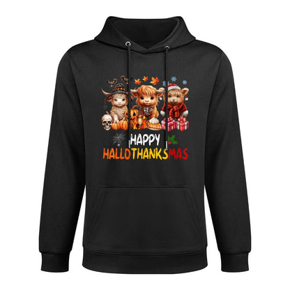 Womens Happy Halloween Thanksgiving Christmas Highland Cow Holiday Shrink-Resistant Hoodie