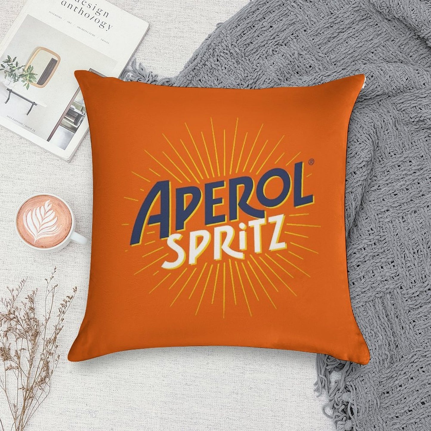 Aperol Spritz Orange Soft Shrink-Resistant Throw Pillow