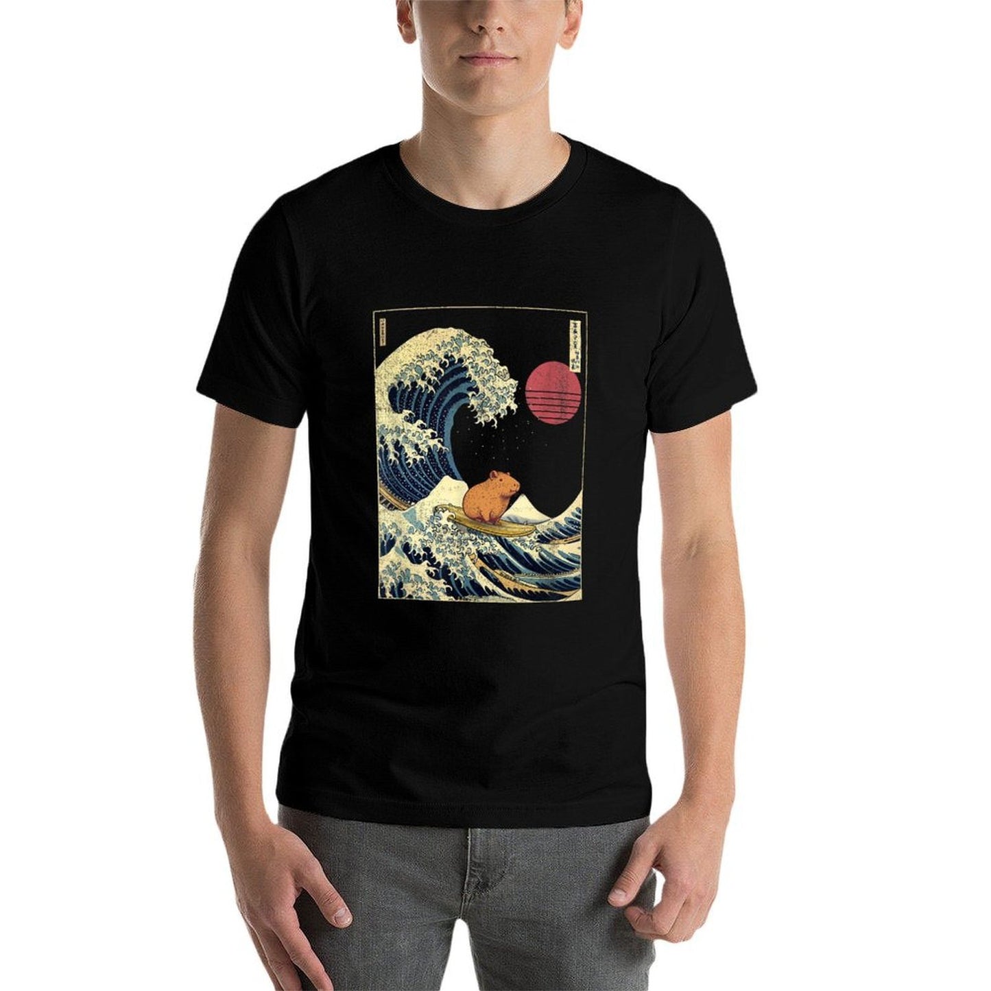 Capybara Japanese Kanagawa Wave Funny Surf Animal  Slim-fit Cut T-Shirt