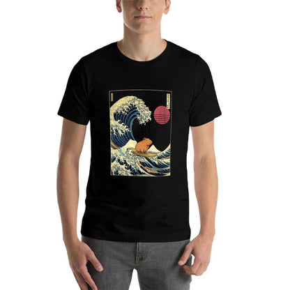 Capybara Japanese Kanagawa Wave Funny Surf Animal  Slim-fit Cut T-Shirt