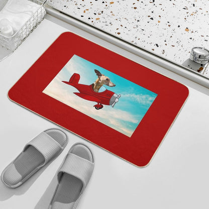 Red Background Flying Whippet Bath Mat