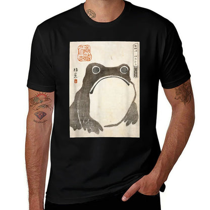 The Art of Print by MCMA - Digitally Enhanced Art Grumpy Frog Japanese Art - Unisex AdultsKids - Black - - S  Ribbed Collar T-Shirt