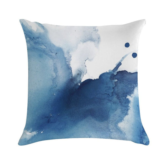 Indigo Blue Sea, Abstract Ink Painting Soft Fade-Resistant Throw Pillow