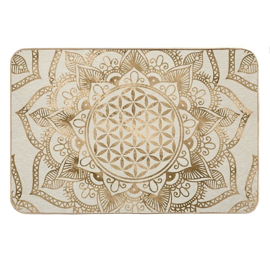 Flower of Life in Lotus - Pastel Golds And Canvas Bath Mat