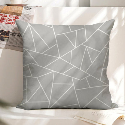 White Mosaic Lines On Silver Gray Linen Throw Pillow Cover