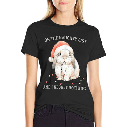 On The Naughty List And I Regret Nothing Rabbit Christmas  Rolled Sleeves T-Shirt
