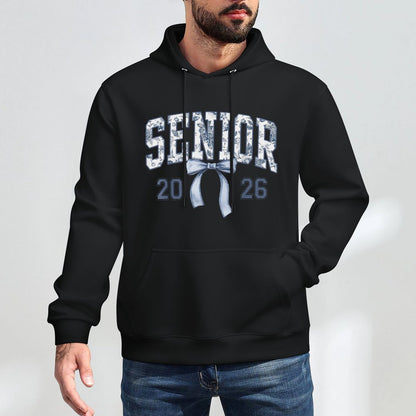Class of 2026 Senior Coquette Bow Blue Toile Floral Relaxed Fit Hoodie
