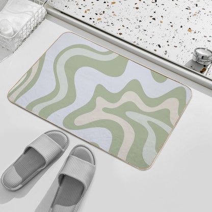 Liquid Swirl Contemporary Abstract in Light Sage Green Grey Almond Bath Mat