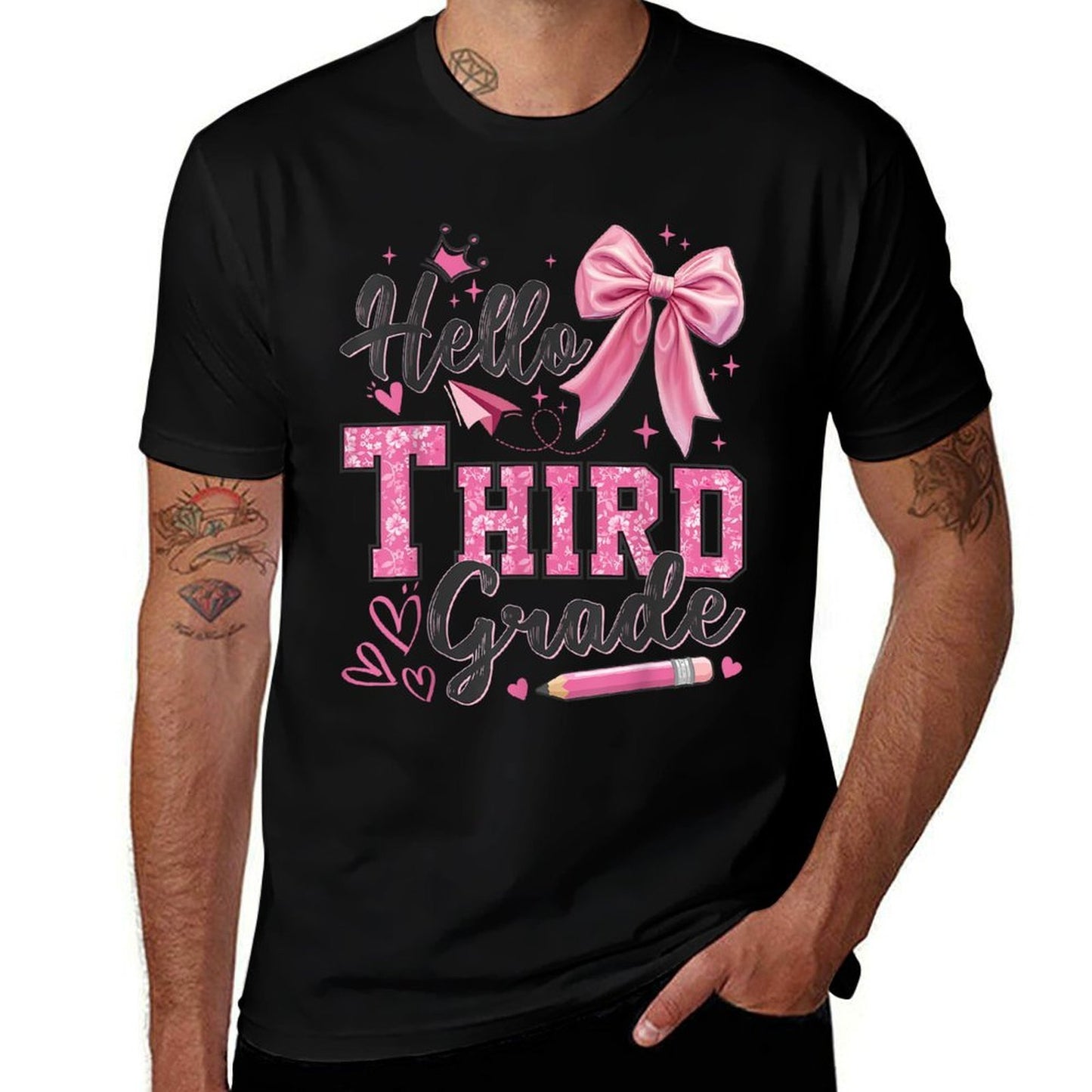 Hello Third Grade First Day Of School Coquette Teacher Girl  Trendy Pattern T-Shirt