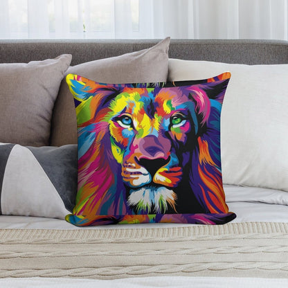Banksy Rainbow Lion Graffiti Pop Art Painting Soft Short Plush Fabric Throw Pillow