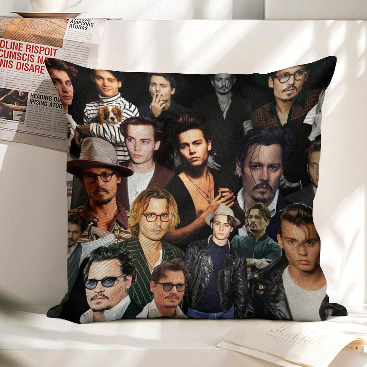 Johnny Depp Sexy Collage Linen Throw Pillow Cover