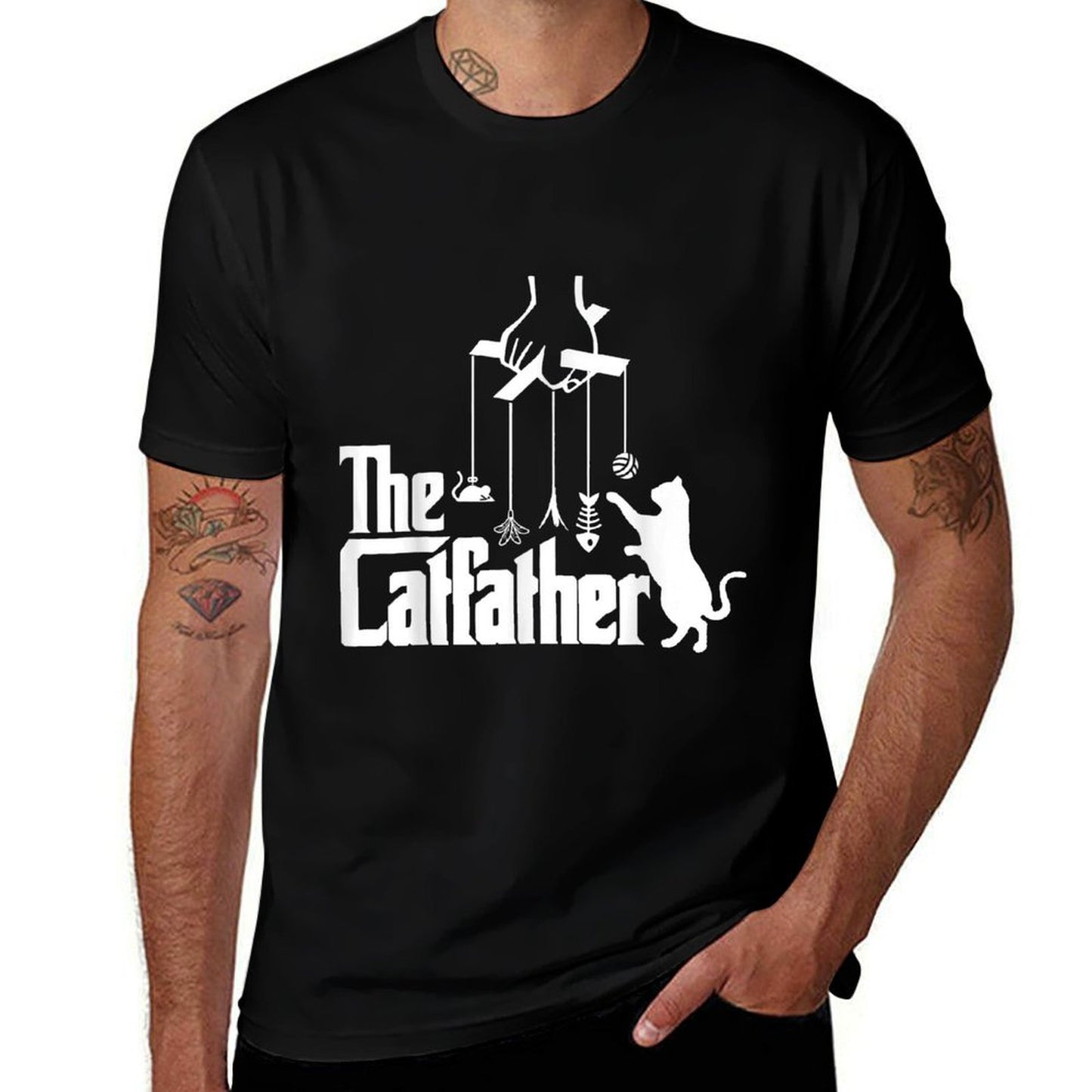 Funny Cat Dad Life The Catfather Fathers Day Mens Vintage  Moisture-wicking T-Shirt