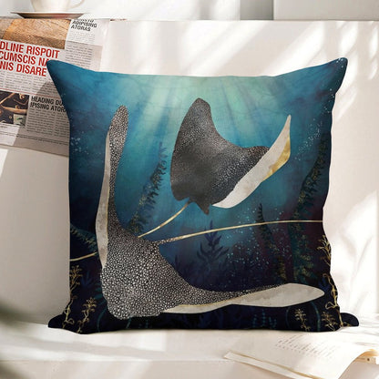 Metallic Stingray Linen Throw Pillow Cover
