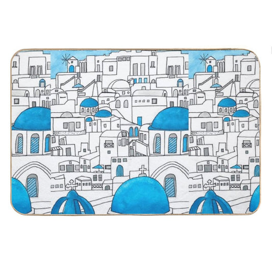 Santorini Blue And White Paradise Bath Mat