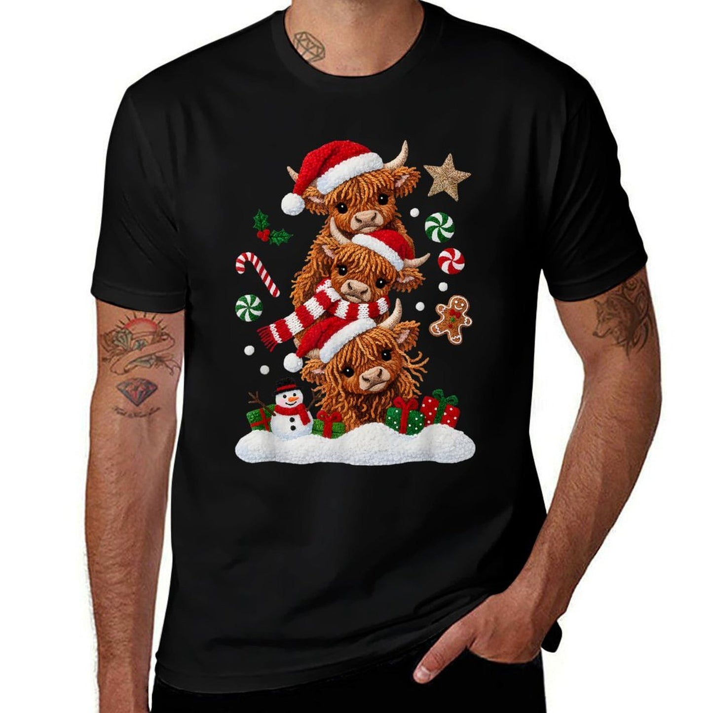 Cute Merry Christmas Highland Cow Christmas Santa Xmas  Breathable T-Shirt