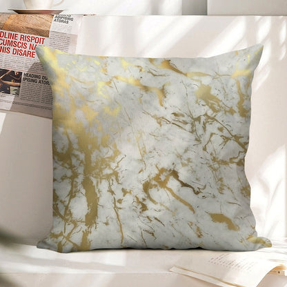Gold Marble on White (original Height Quality Print) Linen Throw Pillow Cover
