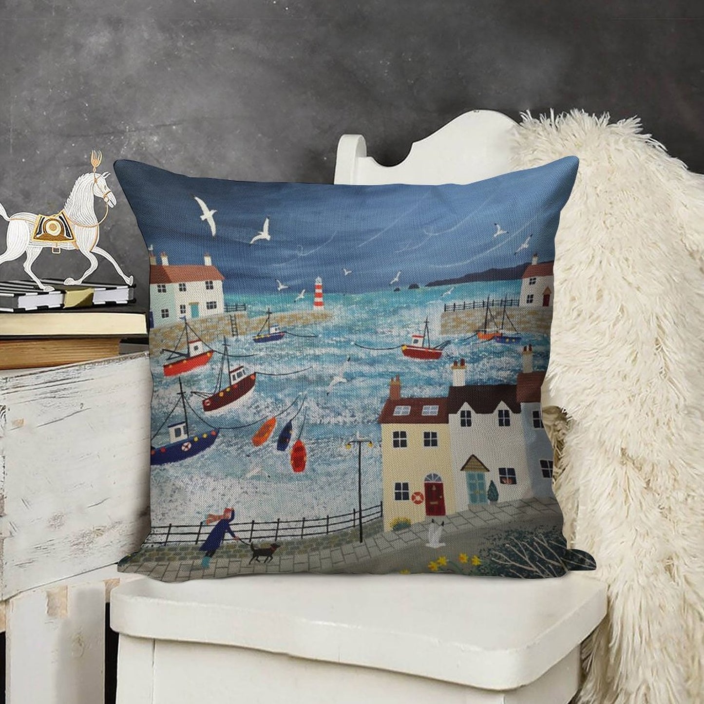 Stormy Harbour Linen Throw Pillow Cover