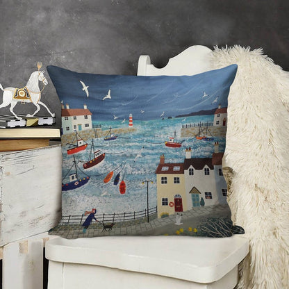 Stormy Harbour Linen Throw Pillow Cover