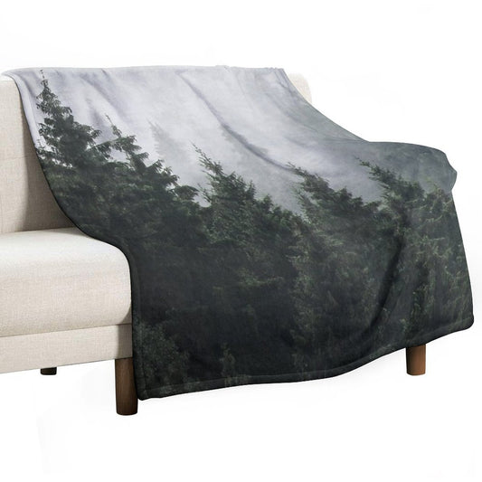 Waiting For Misty Foggy Fairytale Forest With Cascadia Trees Covered In Magic Fog Throw Blanket