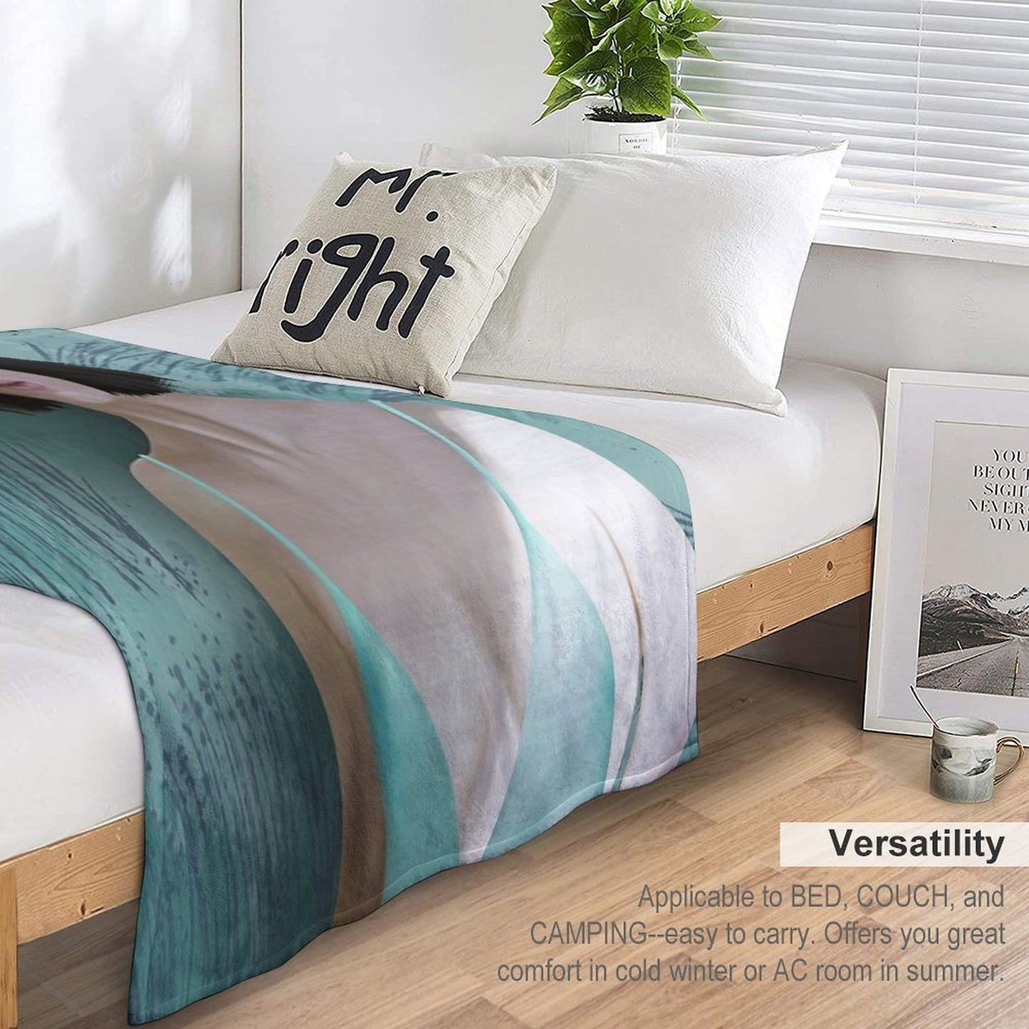 Woman Portrait in Teal Dress – Modern Digital Art Throw Blanket