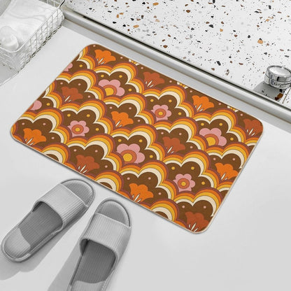 70s 60s Retro Psychedelic Flower Power, Floral Pattern Bath Mat