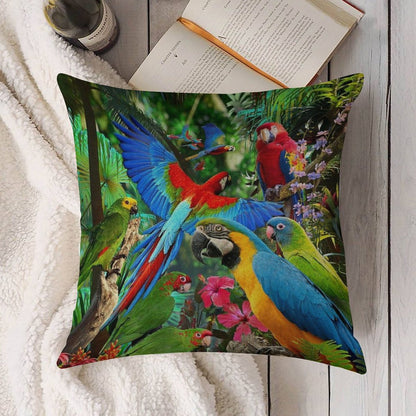 Parrots Linen Throw Pillow Cover