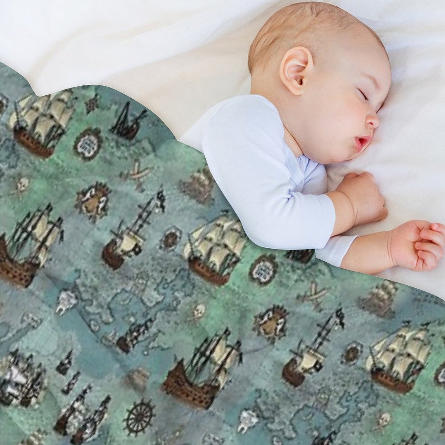 Pirate Map Nautical Sea Print Ocean Blue & Sea Glass Green Throw Blanket