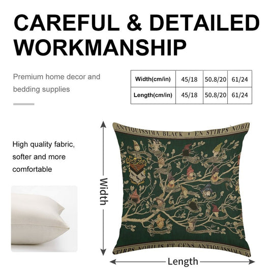 Noble House of Black Family Tree Linen Throw Pillow Cover