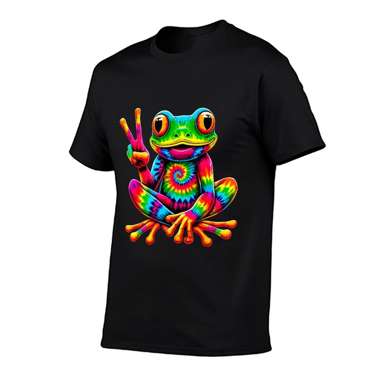 Tie-Dye Frog Peace Sign Hippie  Slim-fit Cut T-Shirt