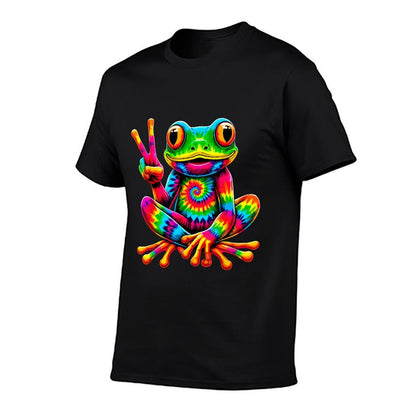 Tie-Dye Frog Peace Sign Hippie  Slim-fit Cut T-Shirt