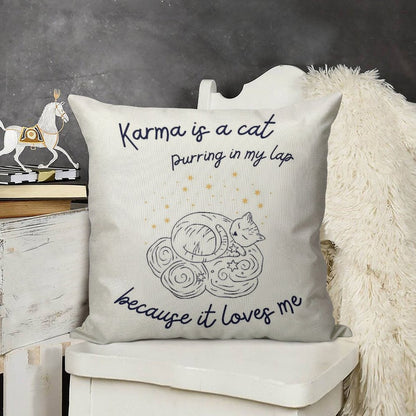 Karma Is A Cat Linen Throw Pillow Cover