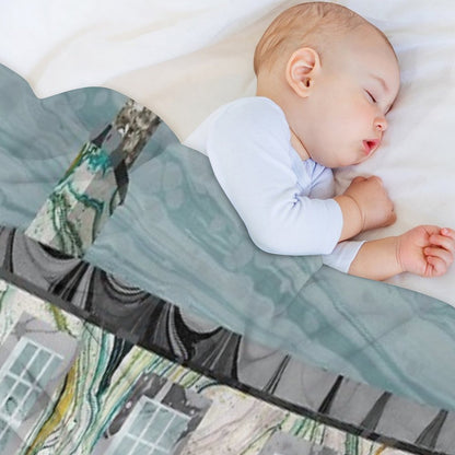 The Bronte Sisters' Parsonage,Haworth  Collage in Marbled Bookbinding Paper Throw Blanket