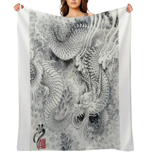 Ink Painting Dragon 180411 JAPAN Throw Blanket