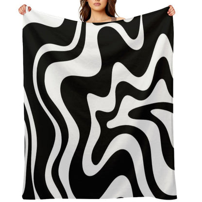 Liquid Swirl Retro Abstract Pattern in Black And White Throw Blanket