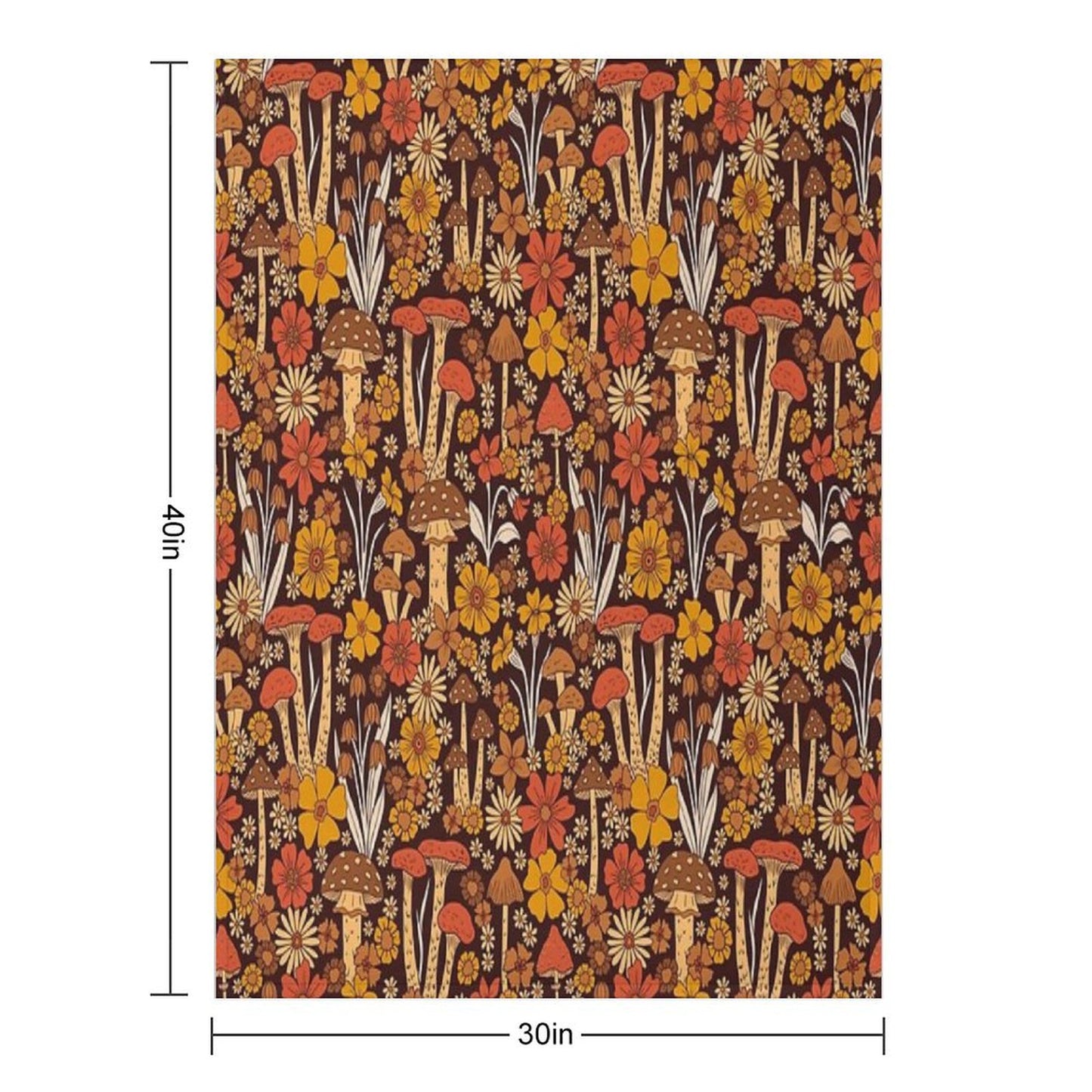Retro 1970s Brown & Orange Mushrooms & Flowers Throw Blanket