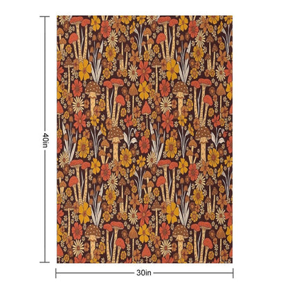 Retro 1970s Brown & Orange Mushrooms & Flowers Throw Blanket