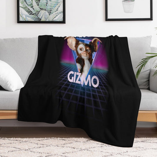 Gremlins Gizmo Retro 80s Neon Landscape Throw Blanket