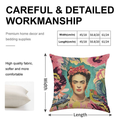 Frida Kahlo V Linen Throw Pillow Cover
