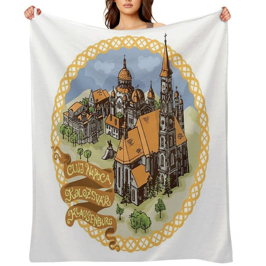 Transylvania Cities Illustration  Cluj Napoca, Kolozsvár, Klausenburg Throw Blanket