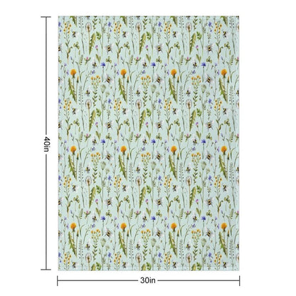 Bees And Wildflowers on Mint Throw Blanket